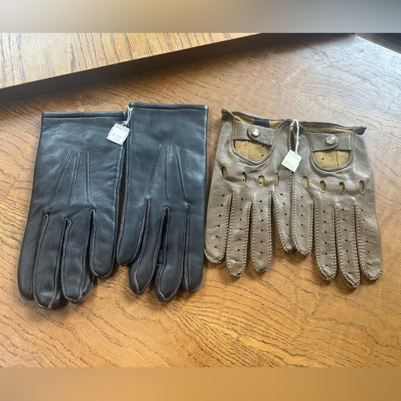 Black and Brown Leather Winter Gloves - Picture 1 of 7
